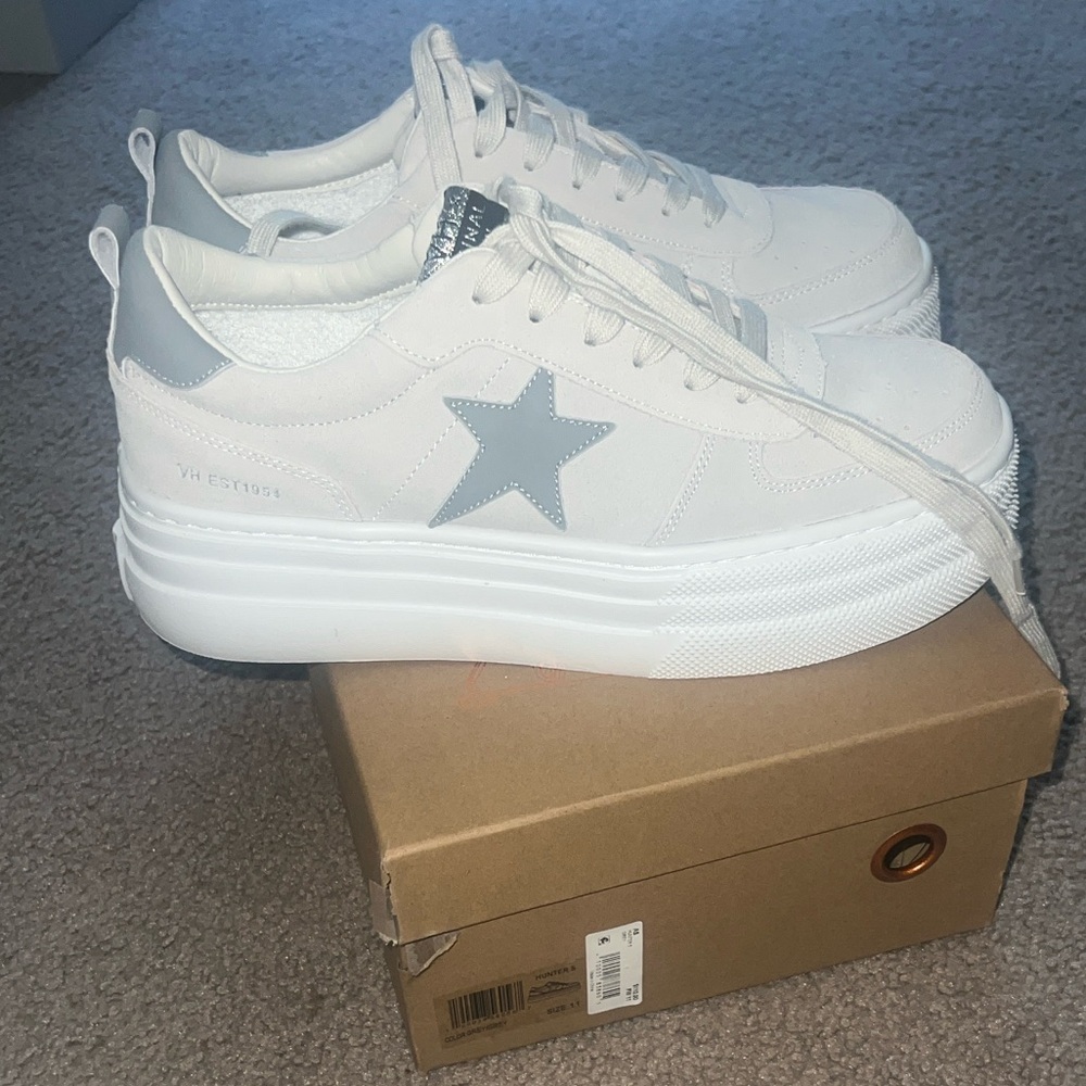 White and Gray Platform Sneakers